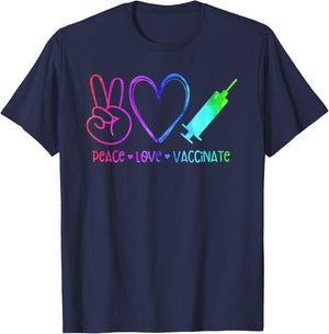 Peace, Love, Pro-Vaccine T-Shirt - T-Shirt | Navy