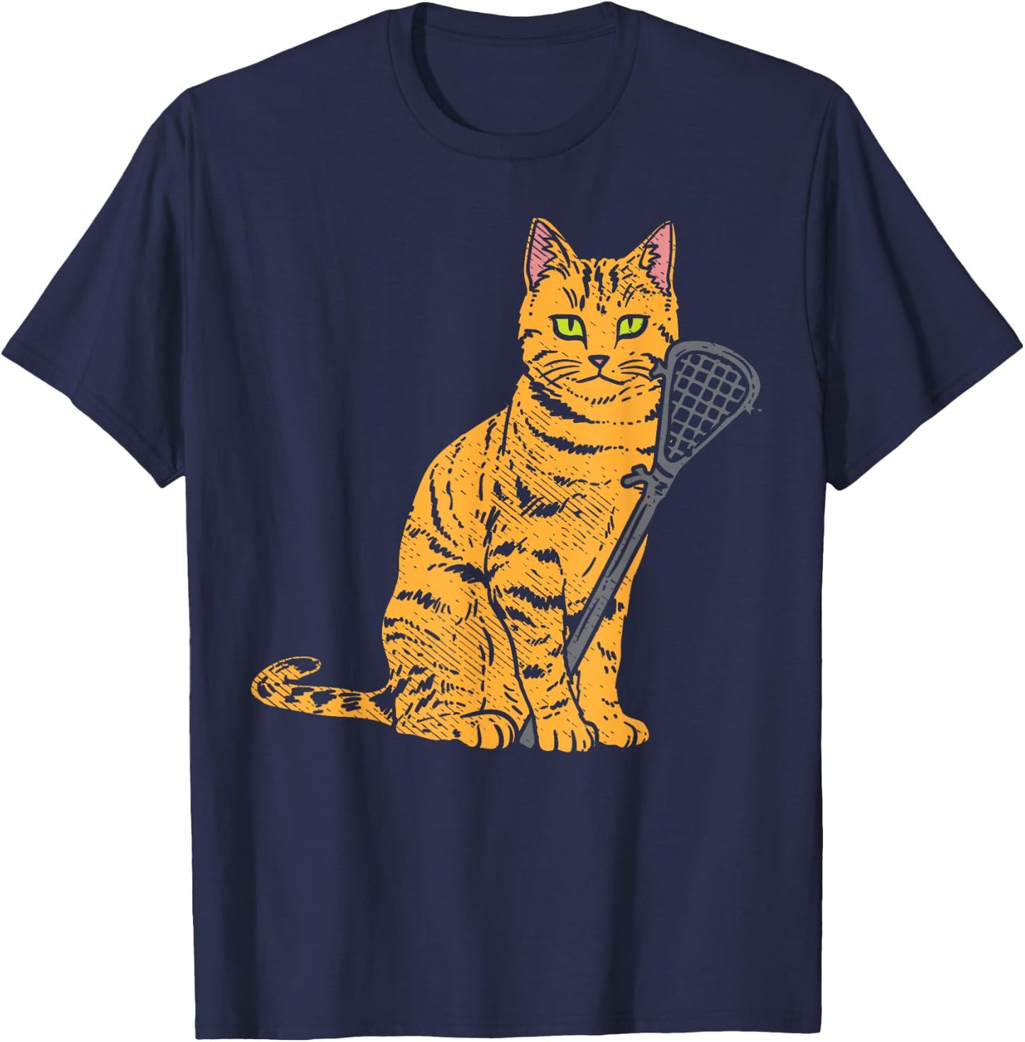 Cat Lacrosse Stick Cute Animal Pet Lax Player Coach Gift Women Kids T-Shirt - T-Shirt | Navy