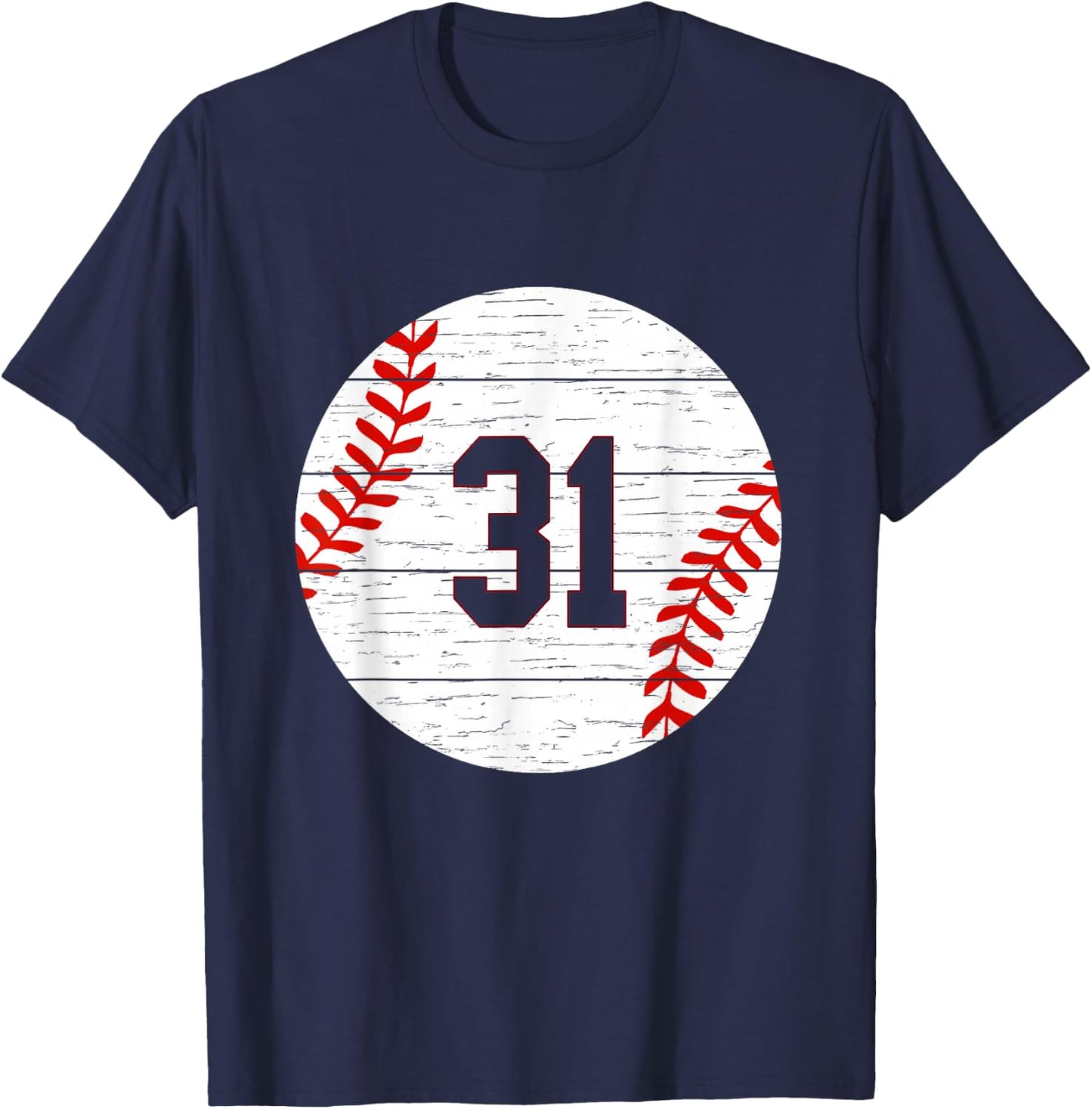 Baseball Number #31 Ball Vintage for Baseball Players Gift T-Shirt - T-Shirt | Navy