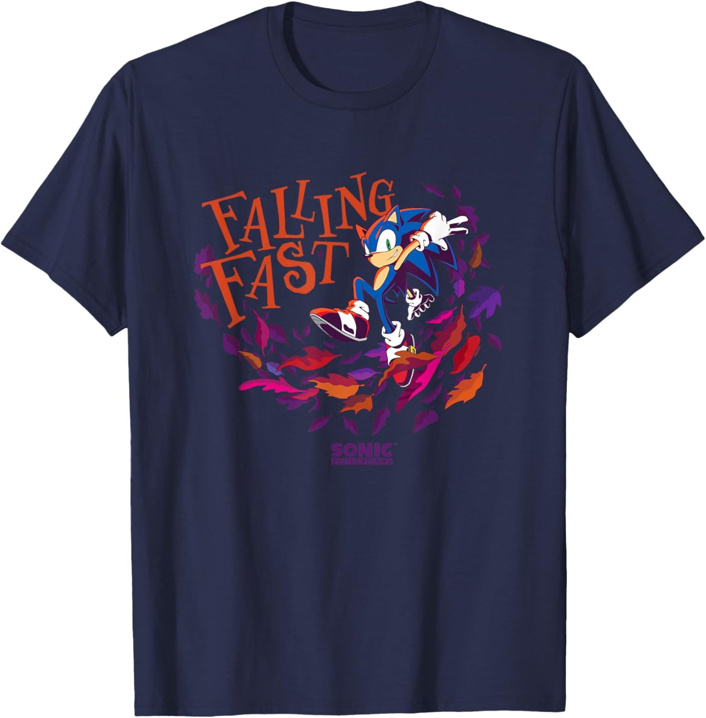 Sonic The Hedgehog Falling Fast Leaves in Autumn Logo T-Shirt - T-Shirt | Navy