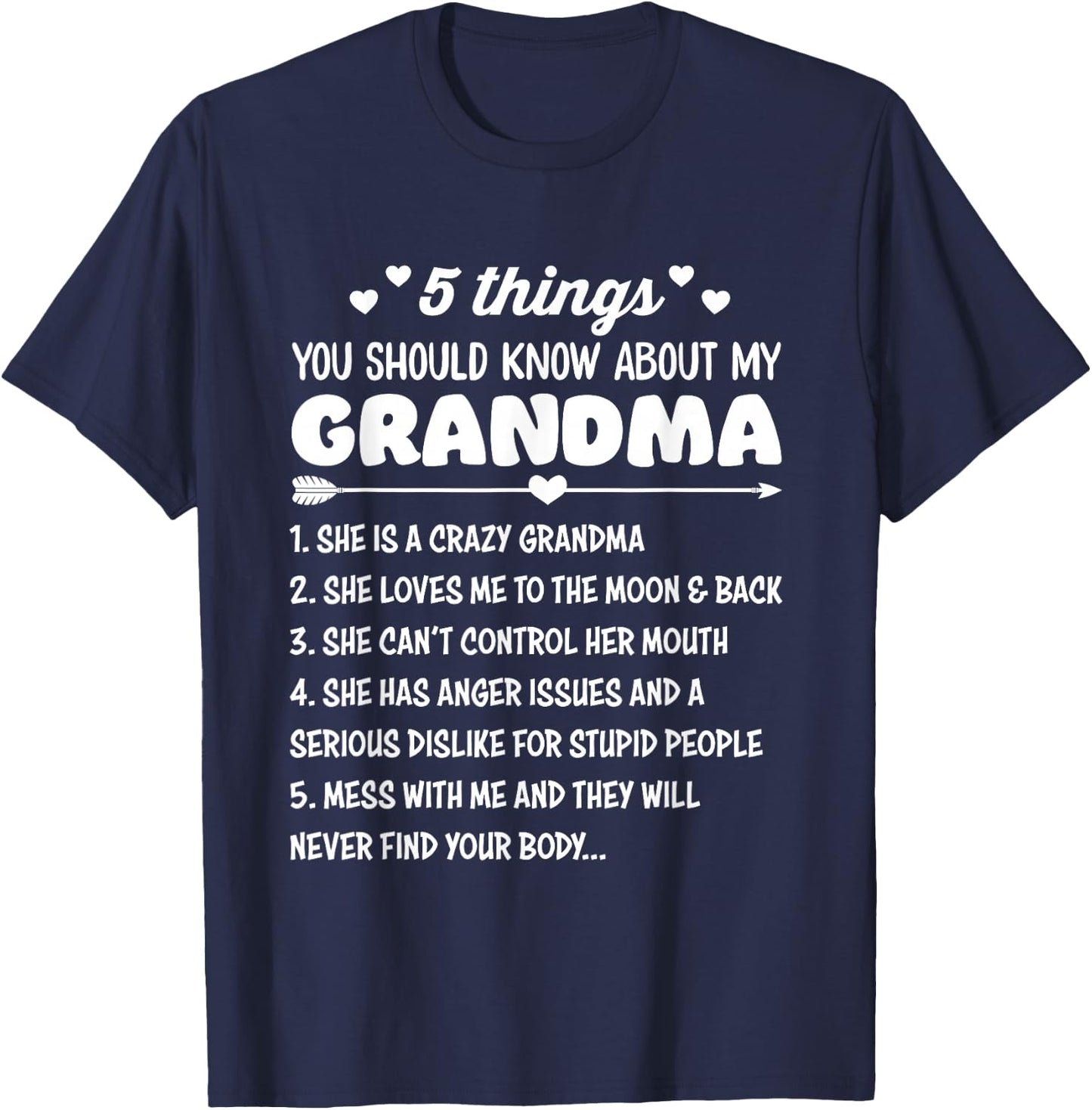 5 Things You Should Know About My Grandma | Funny Grandma T-Shirt - T-Shirt | Navy