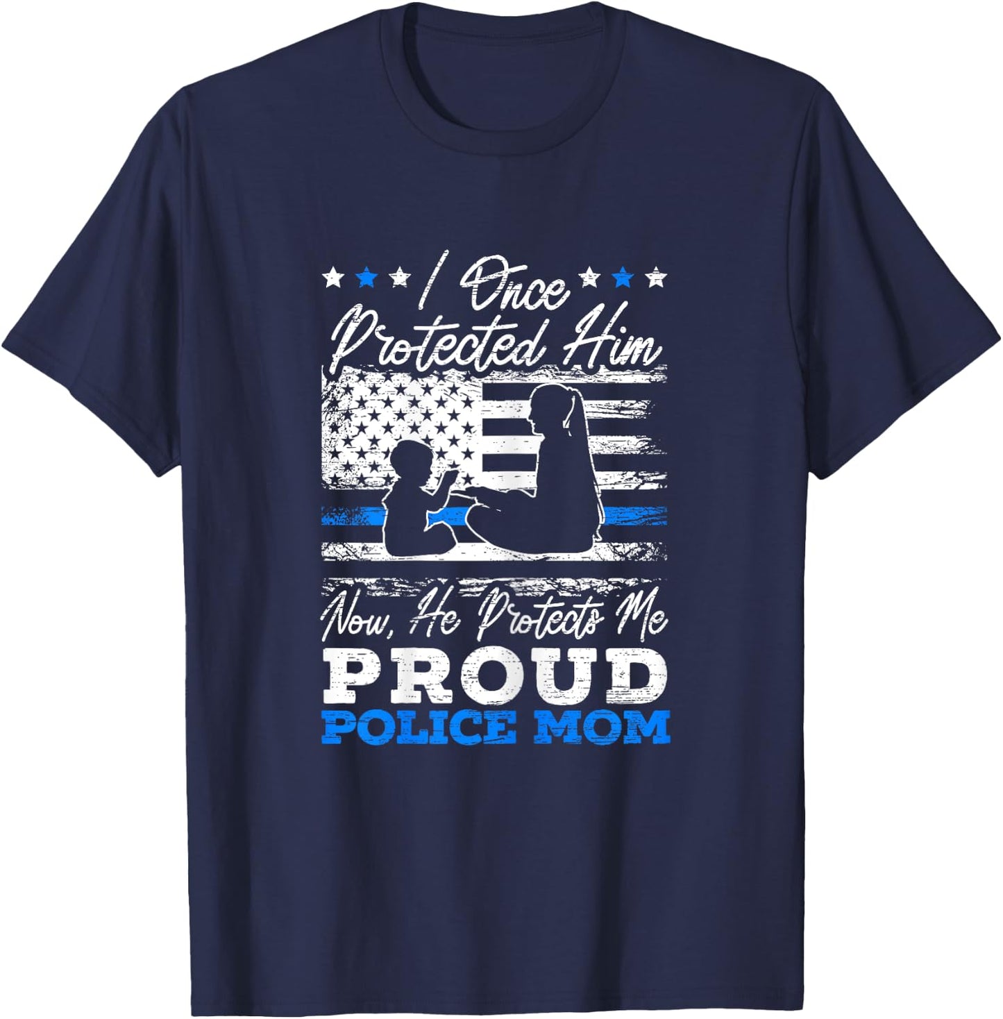 Proud Police Mom Law Enforcement Thin Blue Line Cop T-Shirt - T-Shirt | Navy