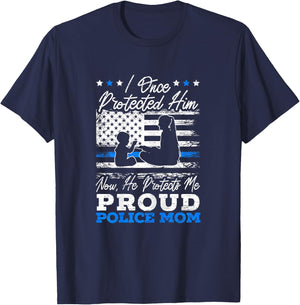Proud Police Mom Law Enforcement Thin Blue Line Cop T-Shirt - T-Shirt | Navy