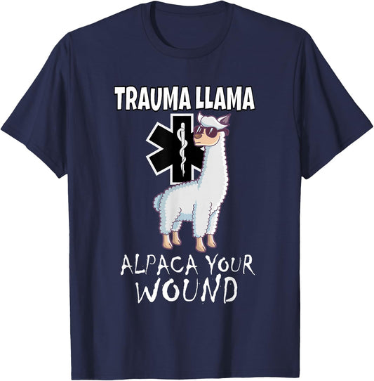 Trauma Llama EMT design Medic EMS Alpaca your wound T-Shirt - T-Shirt | Navy