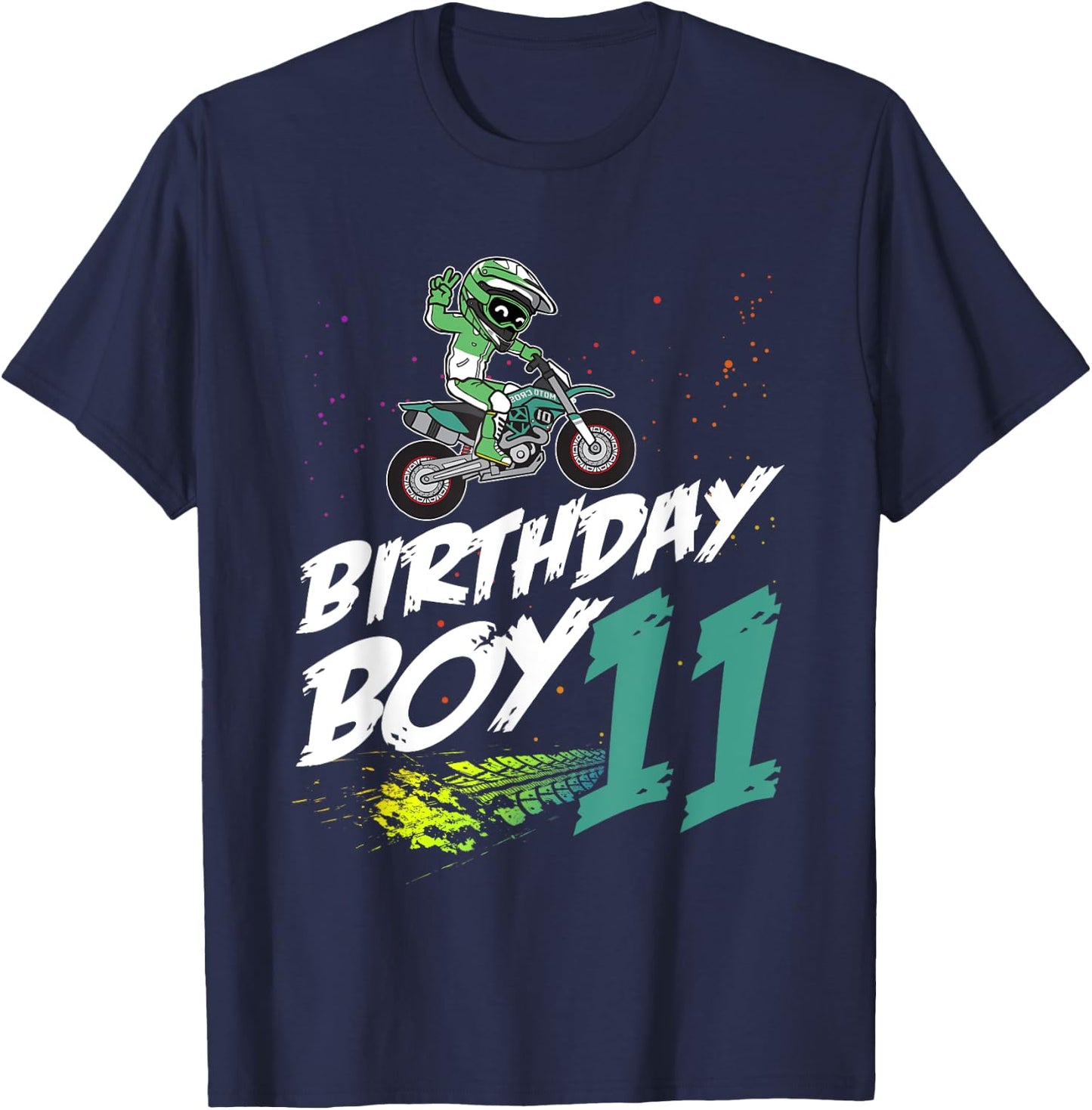 11th Birthday Boy 11 Years Old Dirt Bike Motocross Rider T-Shirt - T-Shirt | Navy