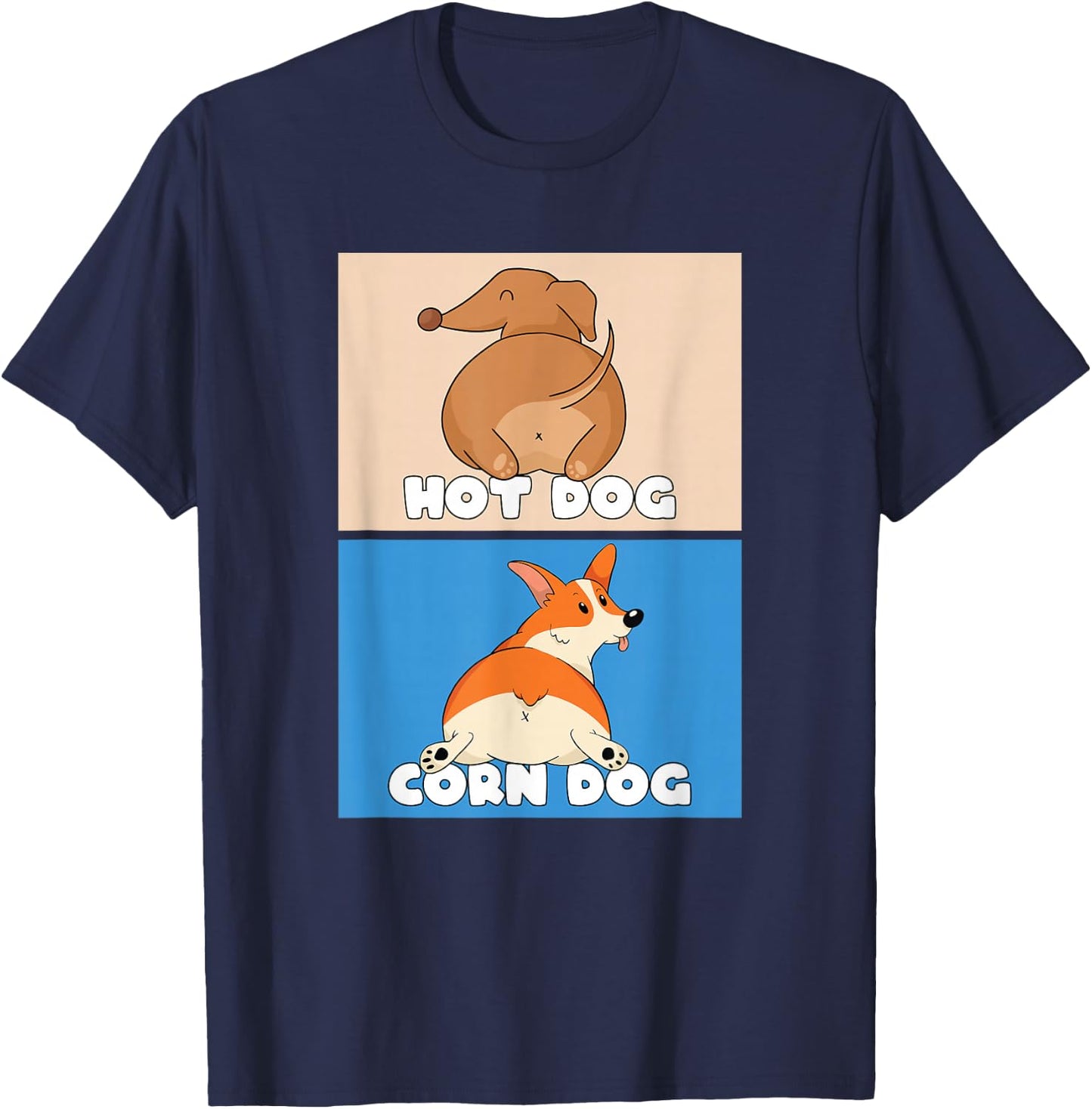 Pembroke Welsh Corgi Corn Dog And Hot Dog Wiener Dachshund Men Women T-Shirt - T-Shirt | Navy