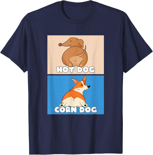 Pembroke Welsh Corgi Corn Dog And Hot Dog Wiener Dachshund Men Women T-Shirt - T-Shirt | Navy
