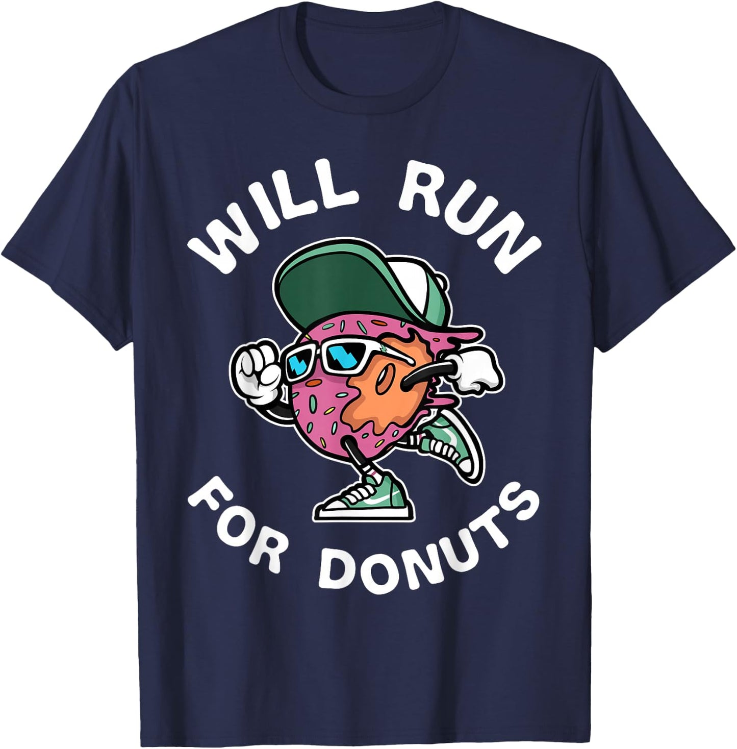 Runner WIll Run For Donuts Funny Runner Marathon Running T-Shirt - T-Shirt | Navy
