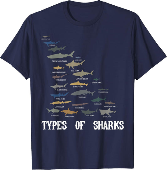 Types of Sharks Shirt, Educational Shark Lover T-Shirt - T-Shirt | Navy