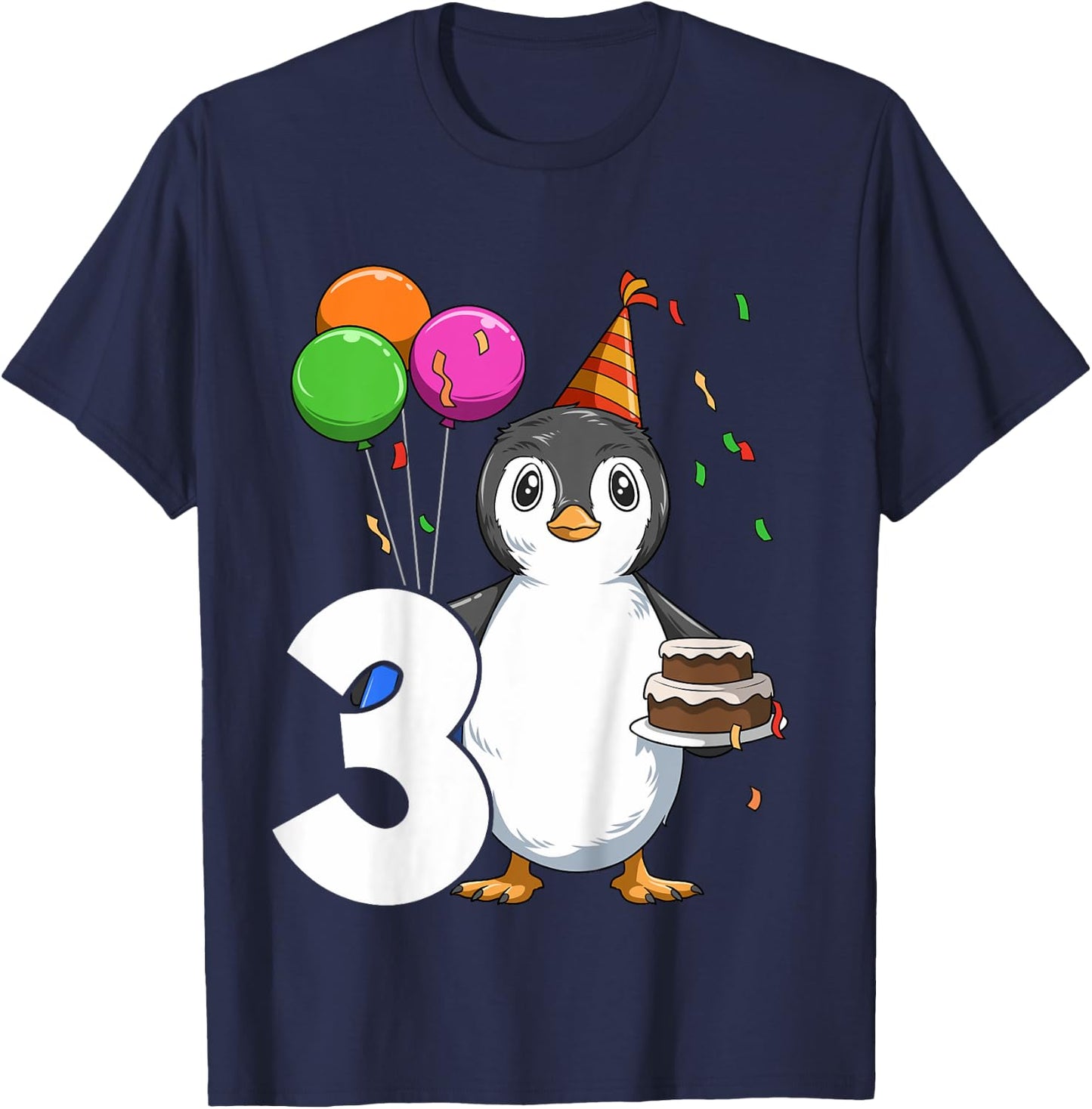 Penguin Birthday 3 Penguin 3rd Birthday Outfit Penguin Party T-Shirt - T-Shirt | Navy