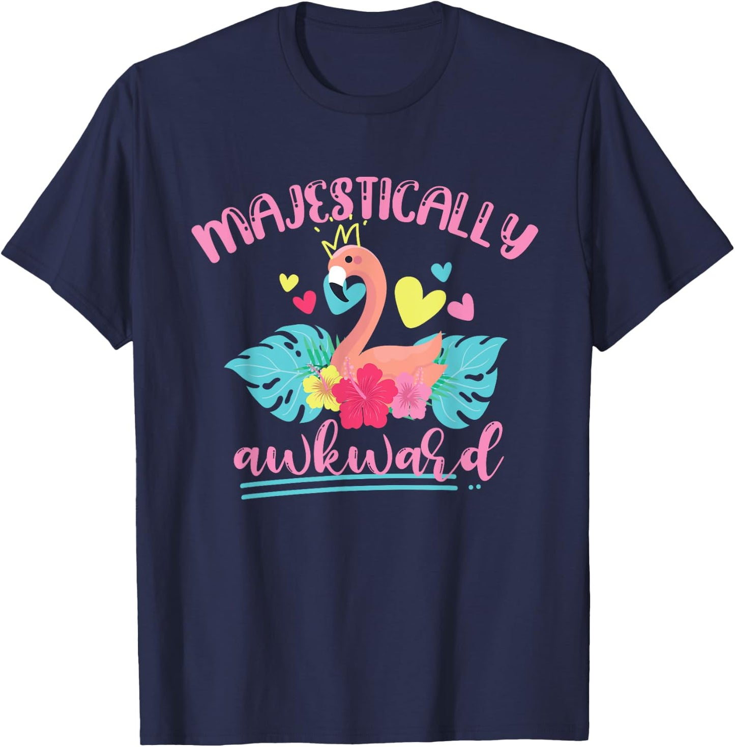 Majestically Awkward Flamingo T-Shirt - T-Shirt | Navy