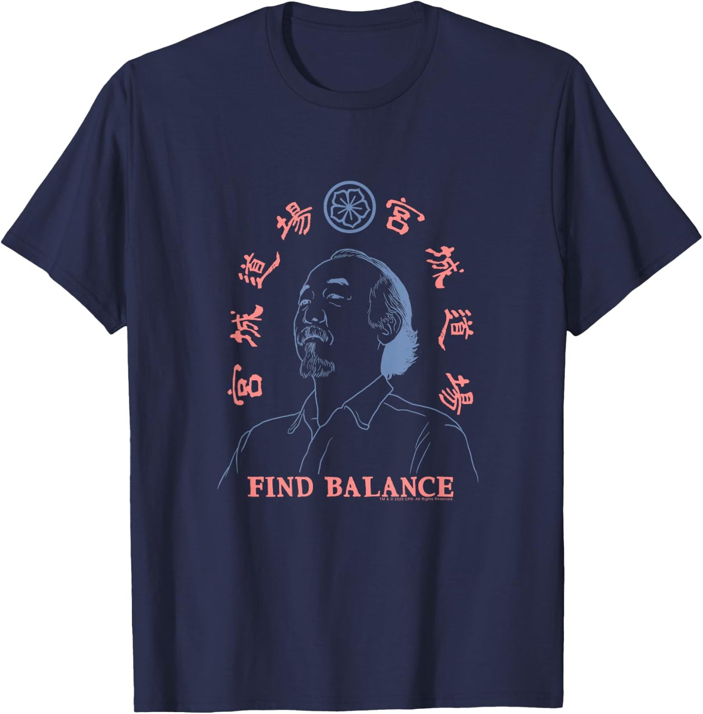 The Karate Kid Mr. Miyagi Find Balance Outline Retro Movie T-Shirt - T-Shirt | Navy