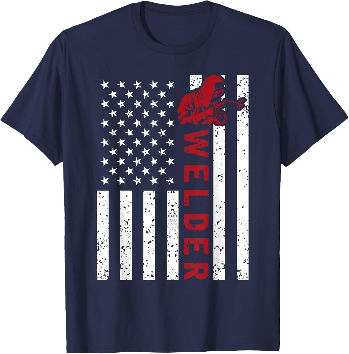 American Flag Welder Welding Vintage Metal Worker Cool Gifts Women Girls Kids Men T-Shirt - T-Shirt | Navy