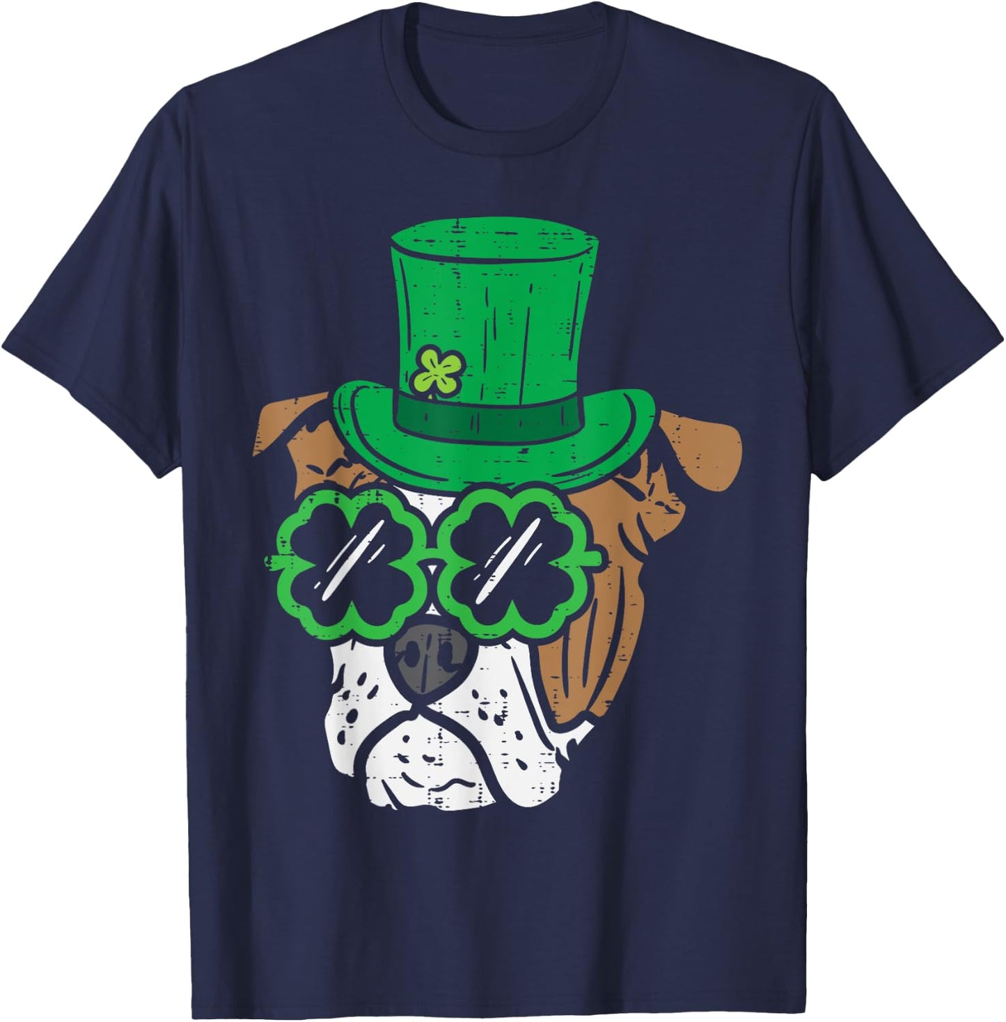 Leprechaun English Bulldog Shamrock St Patricks Day Dog Gift T-Shirt - T-Shirt | Navy