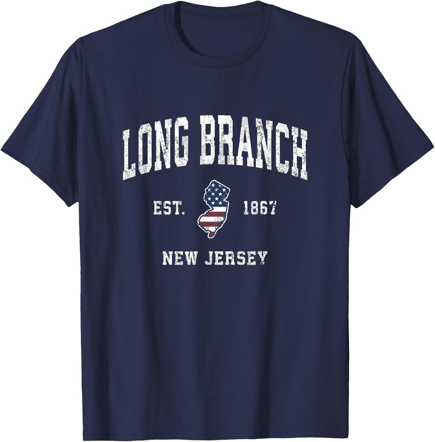 Long Branch New Jersey NJ Vintage American Flag Sports Desig T-Shirt - T-Shirt | Navy