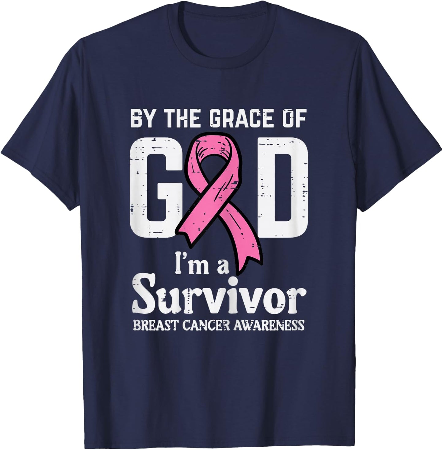 Grace Of God Breast Cancer Survivor Aware Christian Women T-Shirt - T-Shirt | Navy