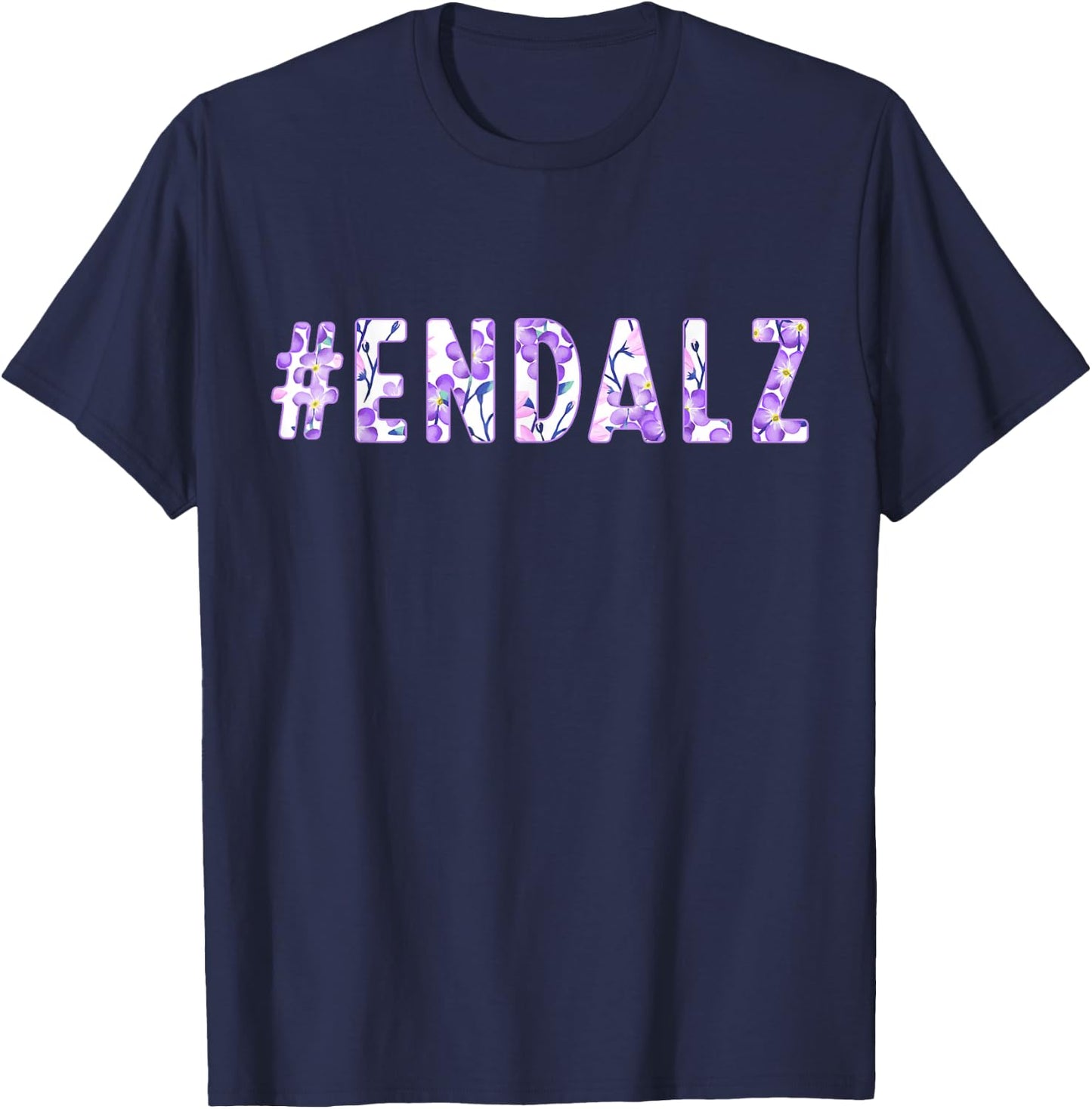 End ALZ Alzheimer's Awareness Purple Butterfly Flower Floral T-Shirt - T-Shirt | Navy