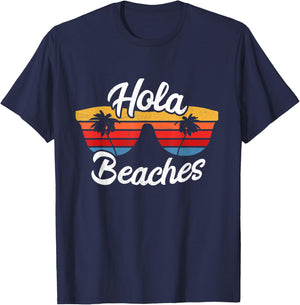 Hola Beaches Summer Sunset at Beach & Ocean Women T-Shirt - T-Shirt | Navy