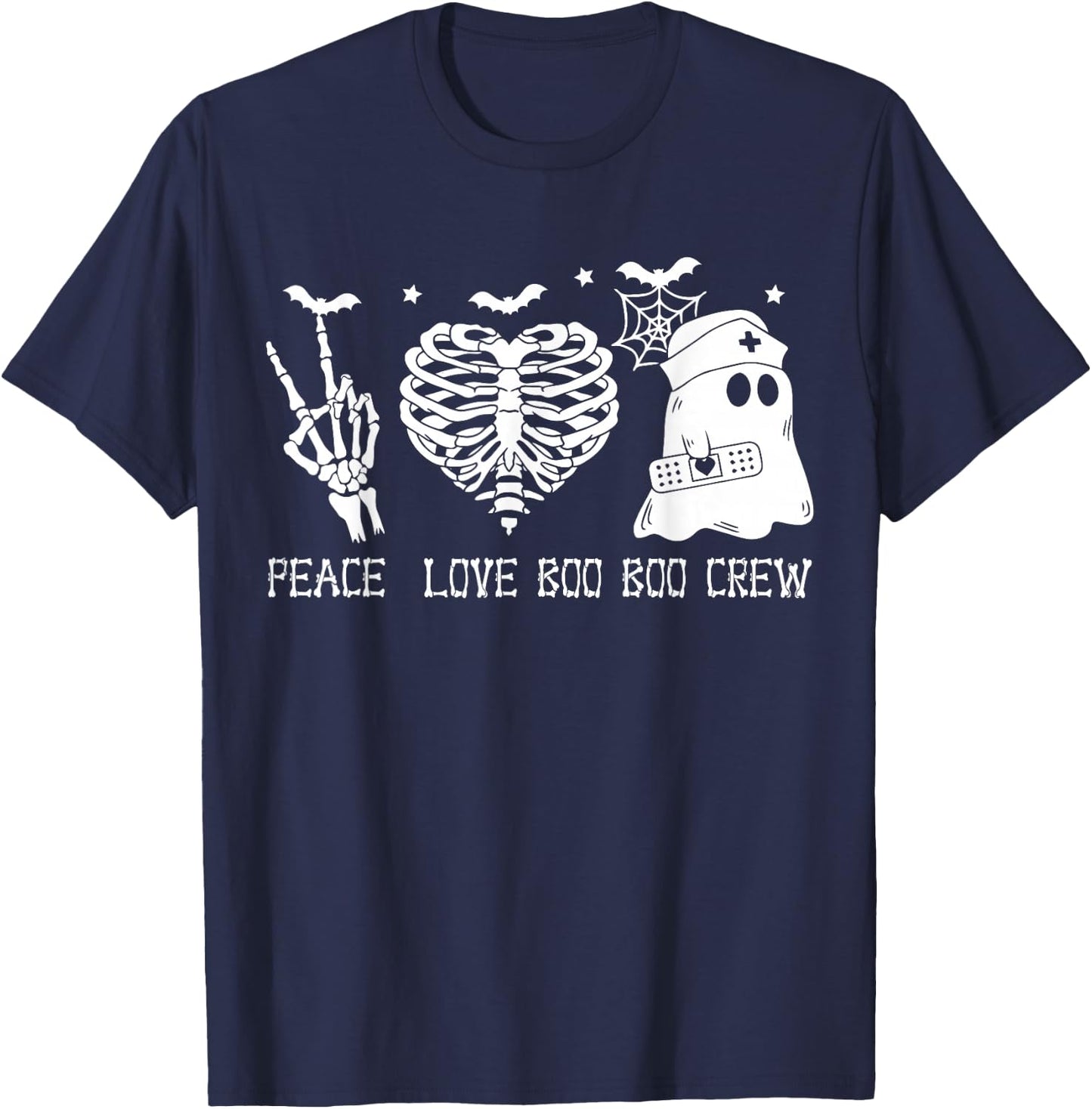 Peace Love Boo Boo Crew Lazy Halloween Nurse Ghost nursing T-Shirt - T-Shirt | Navy
