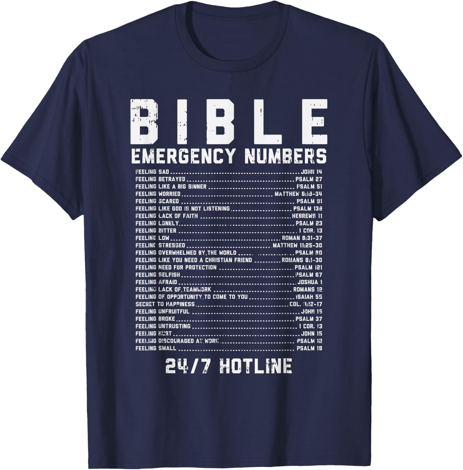 Bible Emergency Numbers Verse God Jesus Faith Christian Gift T-Shirt - T-Shirt | Navy