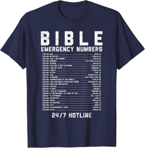 Bible Emergency Numbers Verse God Jesus Faith Christian Gift T-Shirt - T-Shirt | Navy