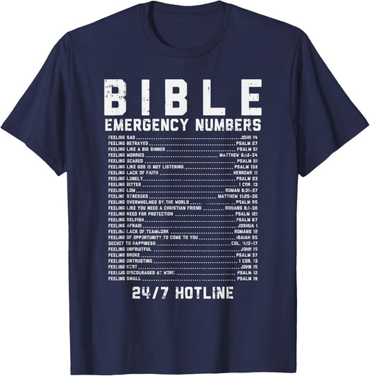 Bible Emergency Numbers Verse God Jesus Faith Christian Gift T-Shirt - T-Shirt | Navy