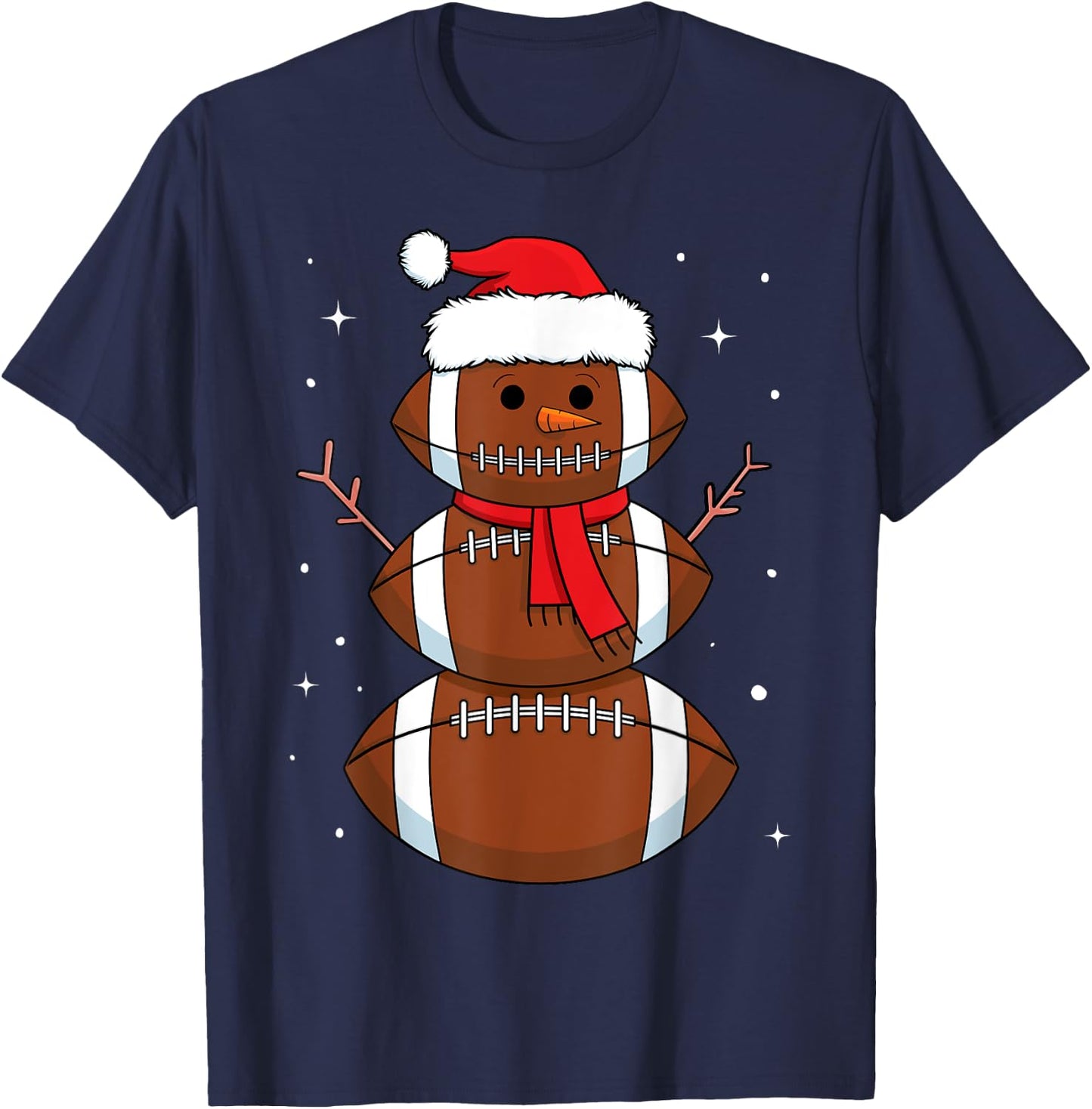 Santa Football Snowman Sports Ball Men Boys Christmas T-Shirt - T-Shirt | Navy