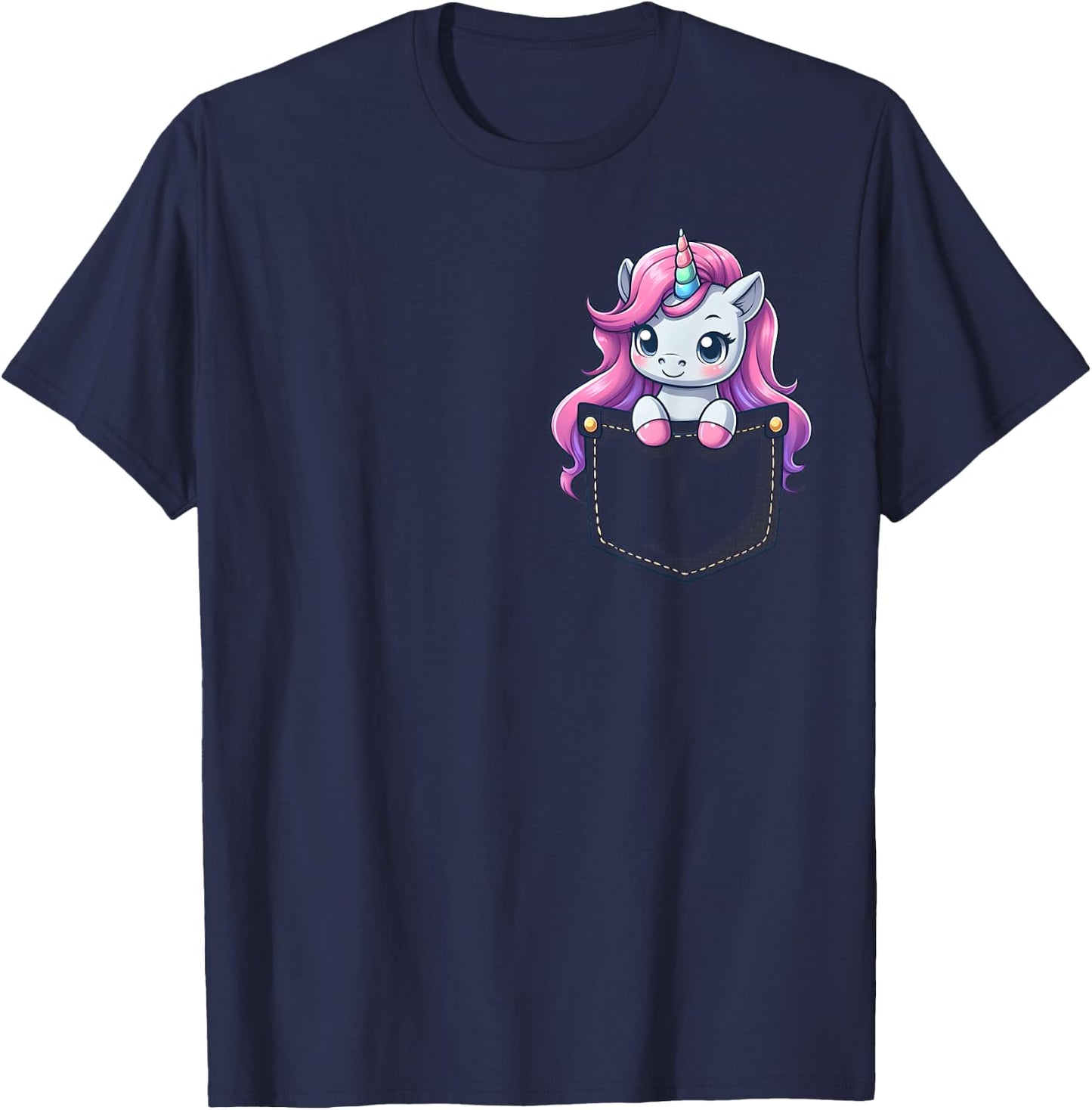 Majestic Unicorn in Pocket for Kids, Boys, Girls, Women T-Shirt - T-Shirt | Navy