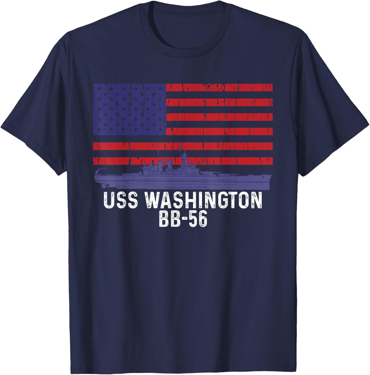 USS Washington BB-56 Battleship Vintage American Flag T-Shirt - T-Shirt | Navy