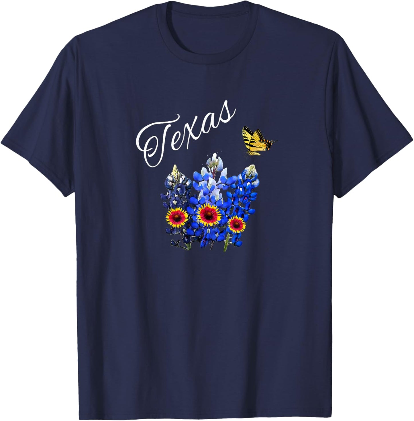 Texas Wildflower Butterfly Home State Bluebonnet Gift Design T-Shirt - T-Shirt | Navy