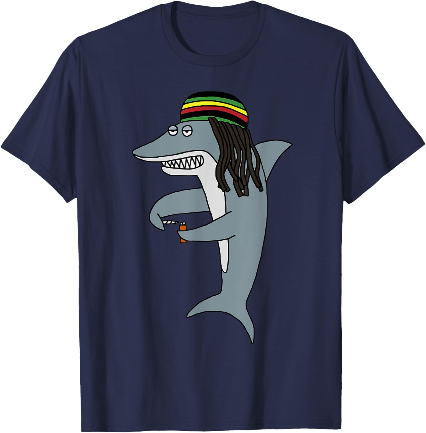 Reggae Shark Funny Dreadlock Rasta T-Shirt - T-Shirt | Navy