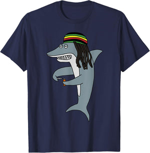 Reggae Shark Funny Dreadlock Rasta T-Shirt - T-Shirt | Navy