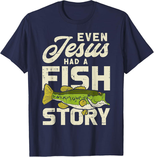 Jesus Fish Story Fisherman God Christ Fishing Christian Gift T-Shirt - T-Shirt | Navy