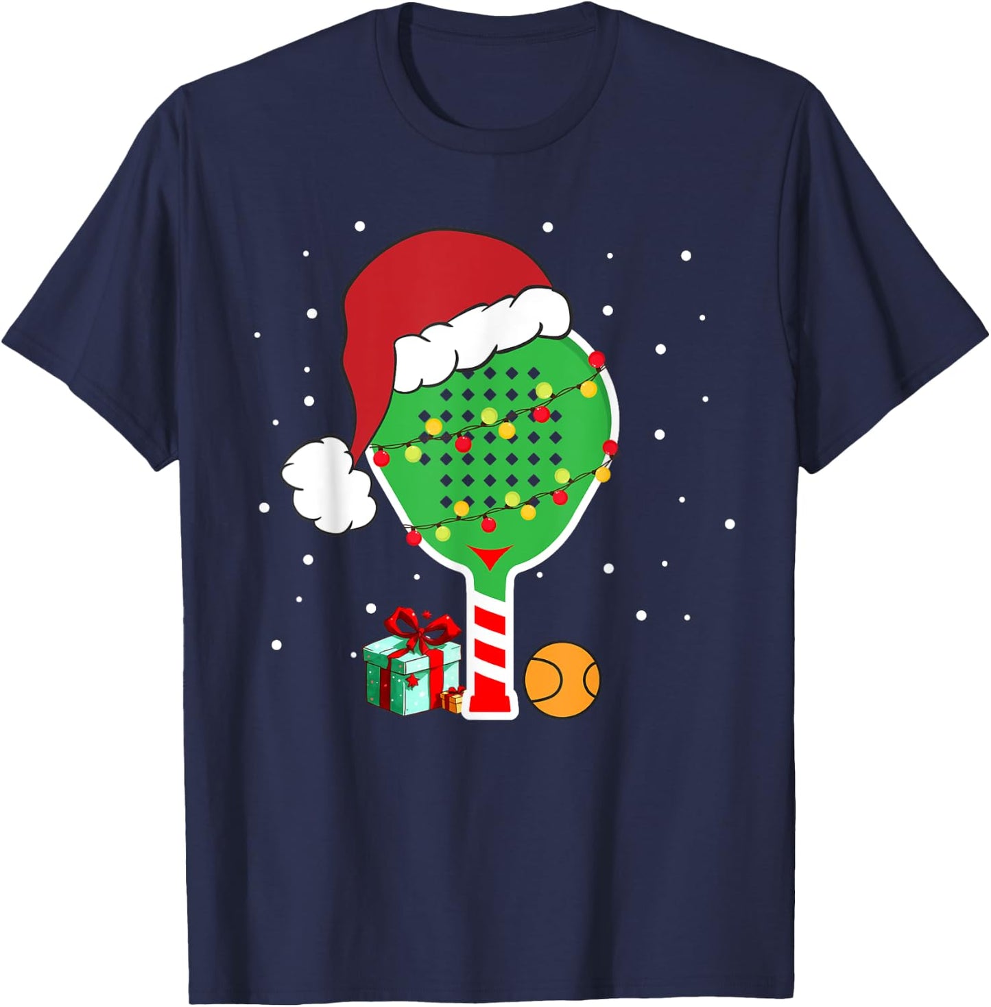 Padel Paddle Tennis Racquet Ball Christmas Santa Hat Funny T-Shirt - T-Shirt | Navy