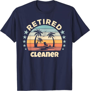 Retired Cleaner Relaxing Sunset Palm Trees Beach Retirement T-Shirt - T-Shirt | Navy