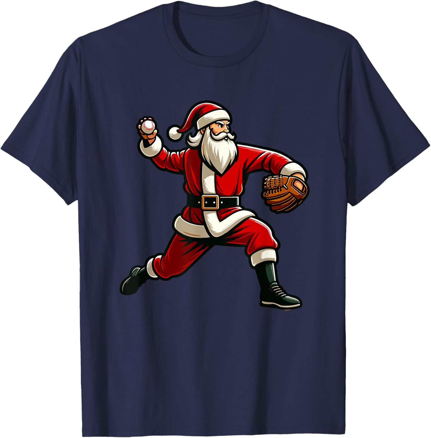 Christmas Santa Claus Baseball Pitcher Boys Teens Xmas T-Shirt - T-Shirt | Navy
