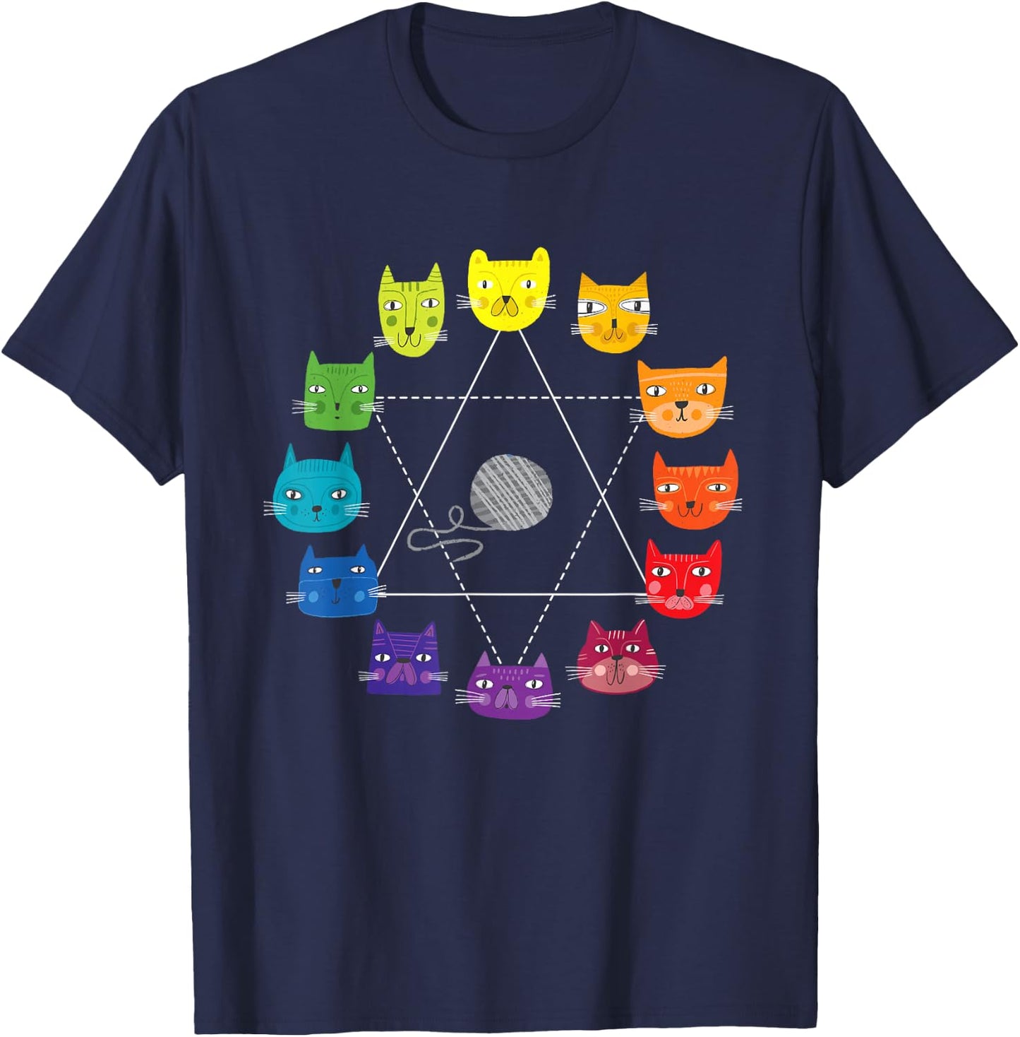 Cat Themed Artist Color Wheel Educational Art Teacher Men Women Kids T-Shirt - T-Shirt | Navy