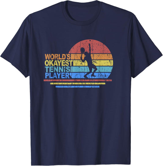 World Okayest Tennis Player Retro Vintage Racket T-Shirt - T-Shirt | Navy