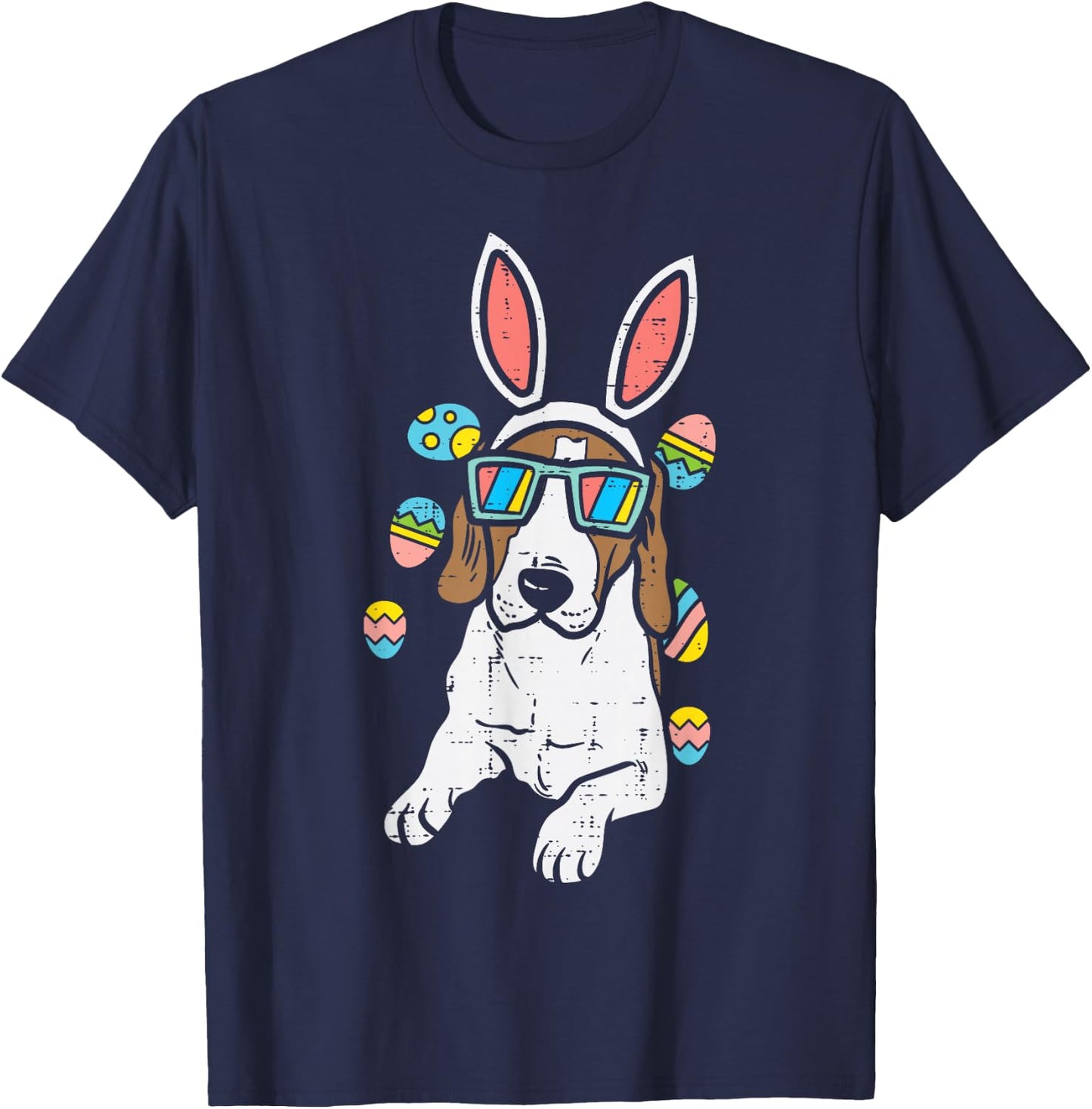 Beagle Bunny Ears Glasses Eggs Cute Easter Dog Owner Lover T-Shirt - T-Shirt | Navy