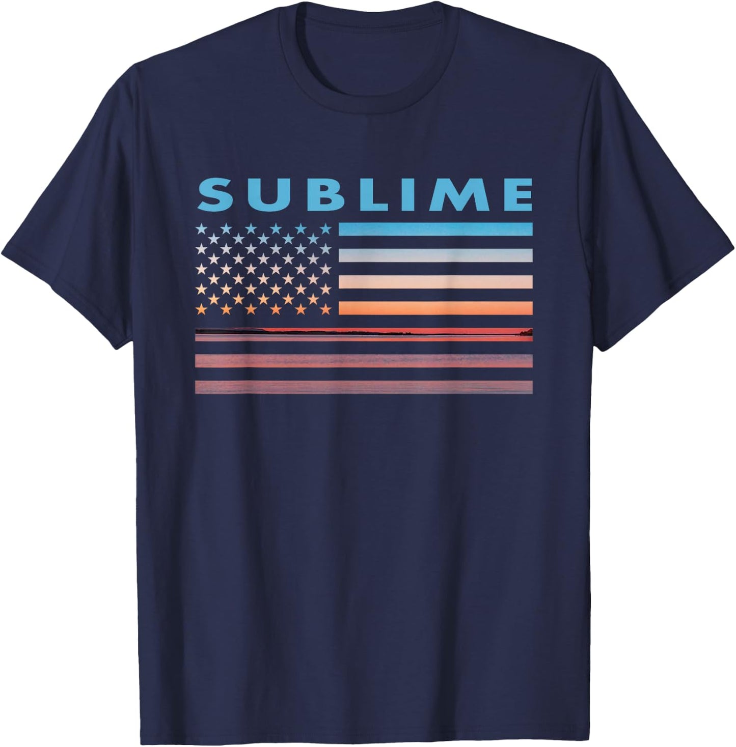 Vintage Sunset American Flag Sublime, Texas T-Shirt - T-Shirt | Navy