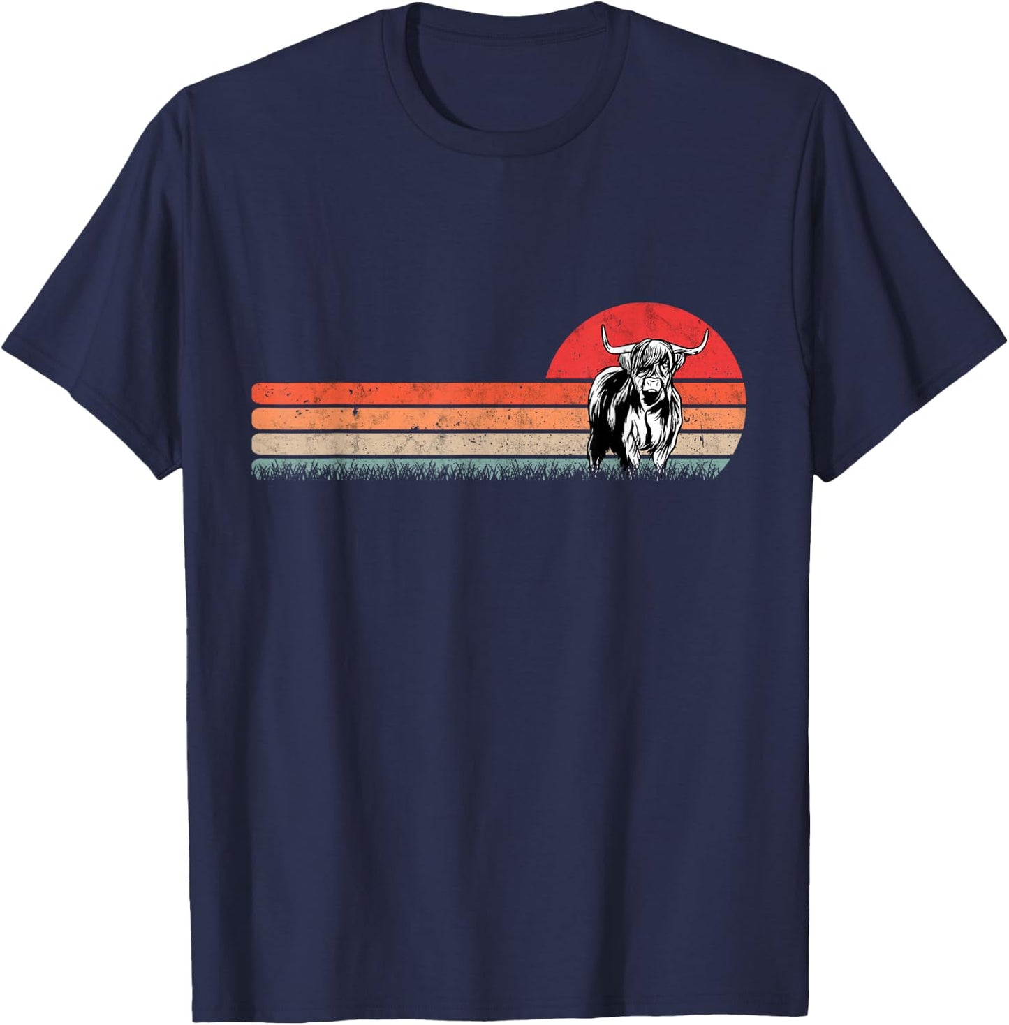 Scottish Highland Cow Vintage Farmer Retro T-Shirt - T-Shirt | Navy