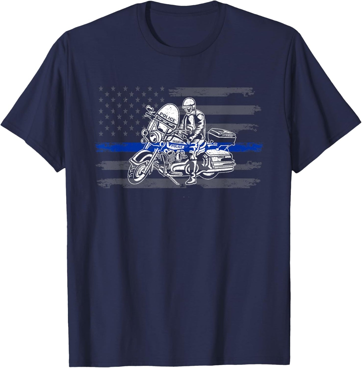Patriotic Biker Cop. American Officer Motorcycle Police Kids Men T-Shirt - T-Shirt | Navy