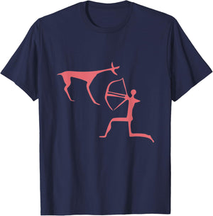 Cave Paintings - Deer Hunting - Primitive Caveman T-Shirt - T-Shirt | Navy