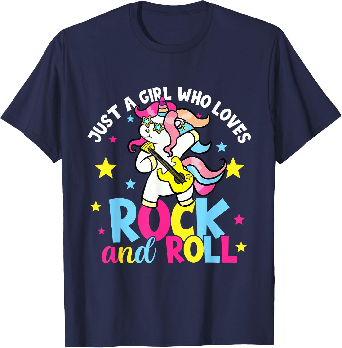 Just A Girl Who Loves Rock And Roll Funny Unicorn Lover T-Shirt - T-Shirt | Navy