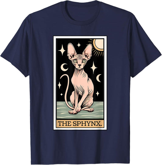 Sphynx Cat Tarot Card Hairless Cat Mom Cat Dad Women's Men's , Small, Black T-Shirt - T-Shirt | Navy