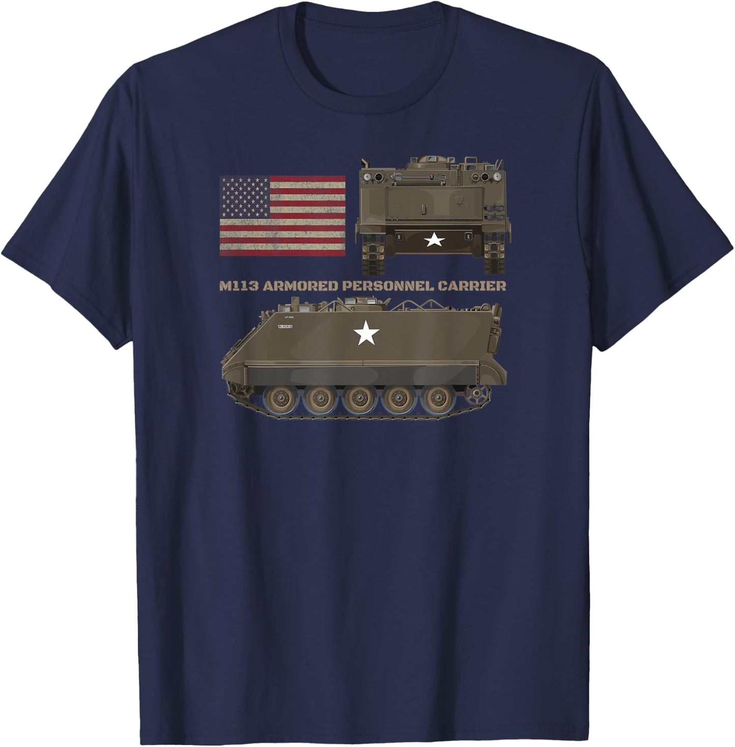 M113 Armored Personnel Carrier Patriotic American Flag Women Kids Men T-Shirt - T-Shirt | Navy