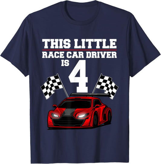 Funny 4th Birthday Gift Boys 4 Years Old Race Car Drivers T-Shirt - T-Shirt | Navy