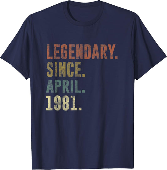 42nd Retro Birthday Vintage Legendary Since April 1981 T-Shirt - T-Shirt | Navy