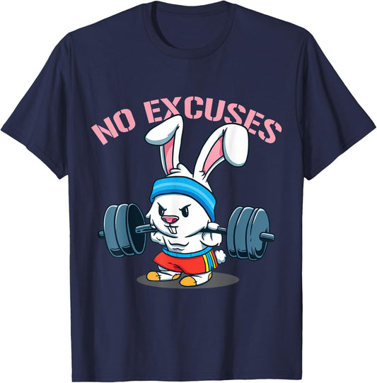 No Excuses Rabbit Fitness Cute Bunny Workout Funny Saying T-Shirt - T-Shirt | Navy