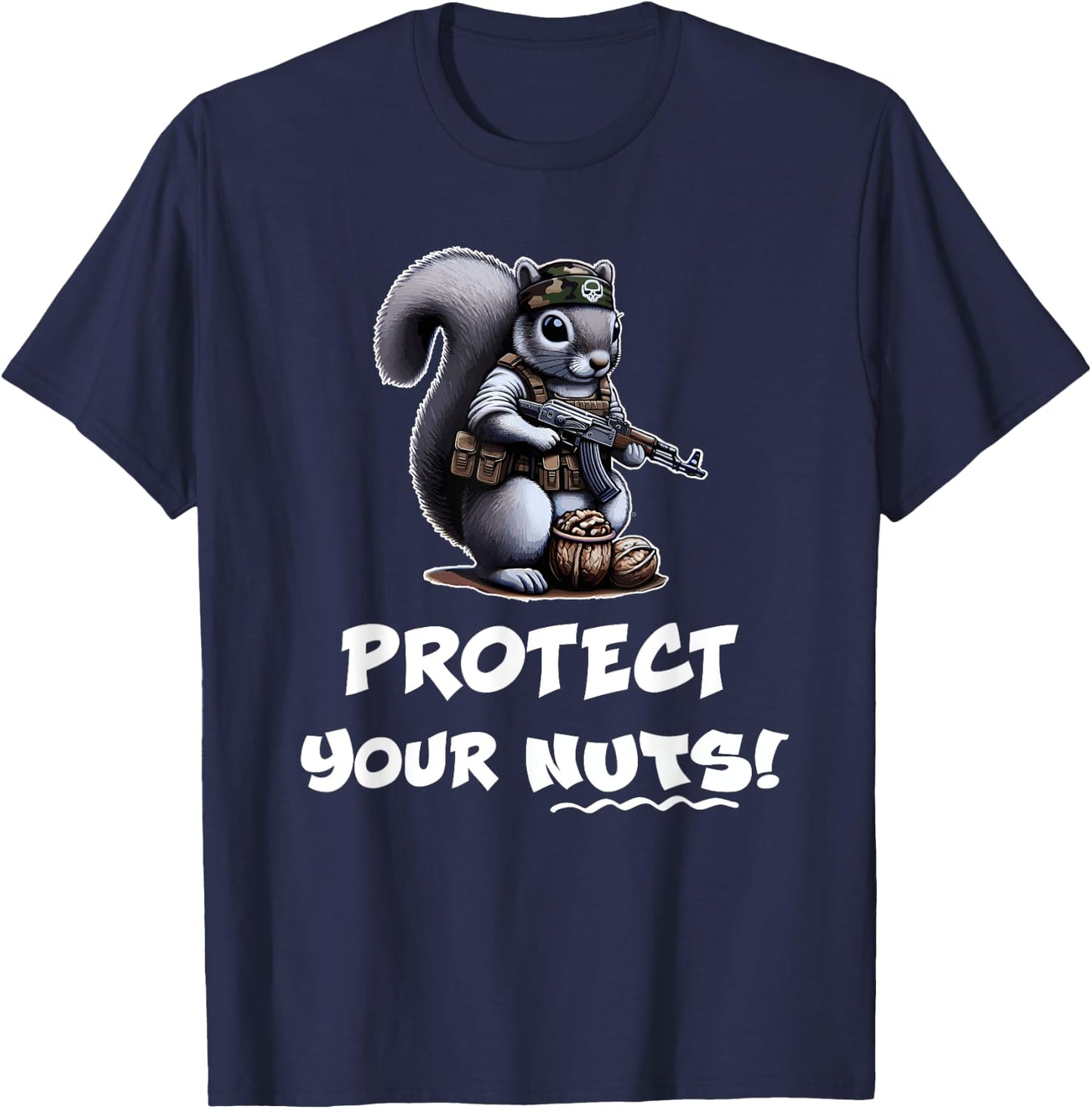 Nate's SOF- 's Funny Protect Your Nuts Tactical Squirrel , Small, Black T-Shirt - T-Shirt | Navy